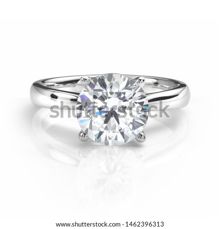 Perfect Solitaire Diamond Engagement Ring Isolated on White Background.  Royalty-Free Stock Photo #1462396313