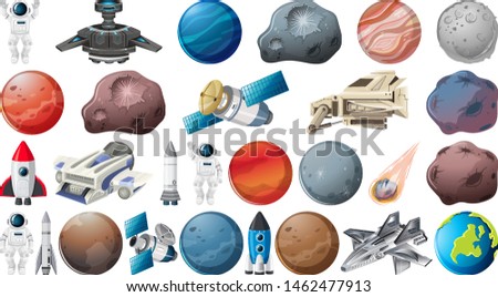 Set of planets and space obejcts illustration