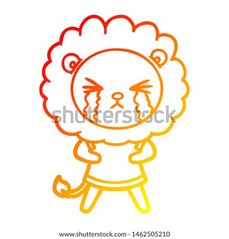 warm gradient line drawing of a cartoon crying lion