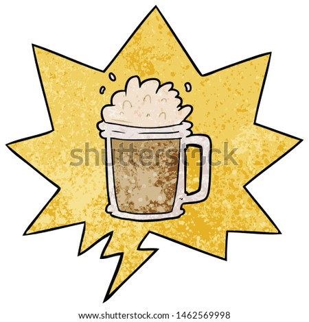 cartoon pint of ale with speech bubble in retro texture style
