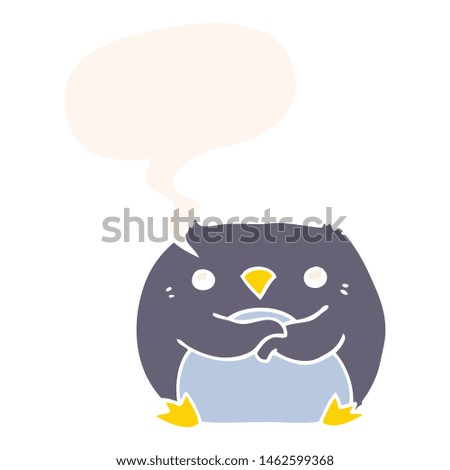 cartoon penguin with speech bubble in retro style