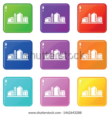 Chemical plant icons set 9 color collection isolated on white for any design
