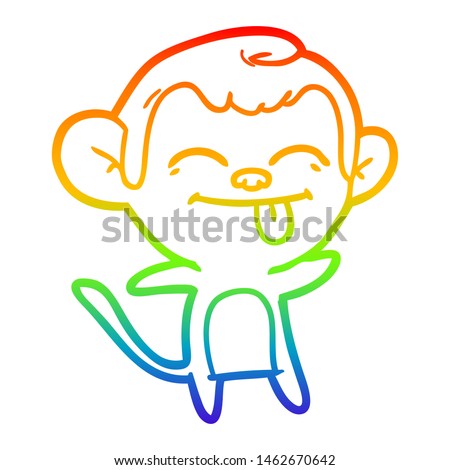 rainbow gradient line drawing of a funny cartoon monkey