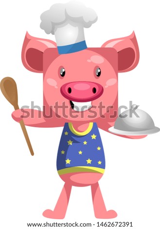 Pig in chef outfit, illustration, vector on white background.