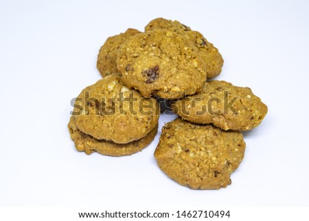 Oatmeal Raisin cookies on white background