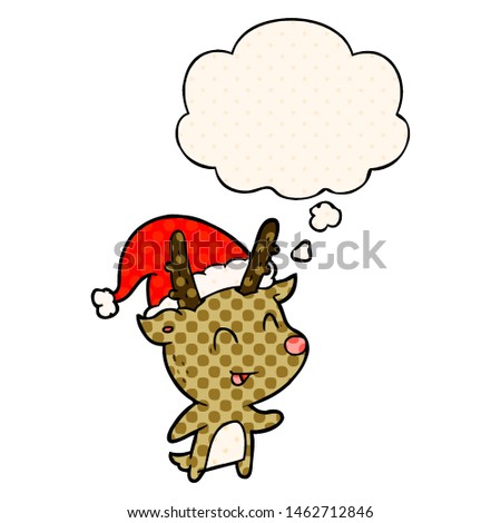 cartoon christmas reindeer with thought bubble in comic book style