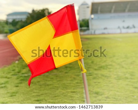 Flag, football field corner With beautiful green grass