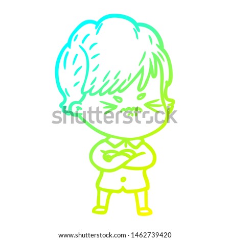 cold gradient line drawing of a cartoon frustrated woman