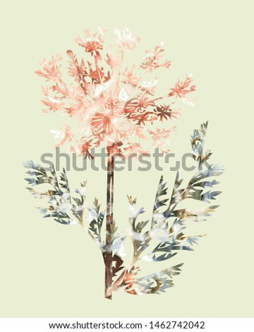 Field flower plant, watercolor template. Floral illustration, hand painted design.