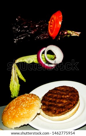 Beef burger. Jumping Burge with vegetables