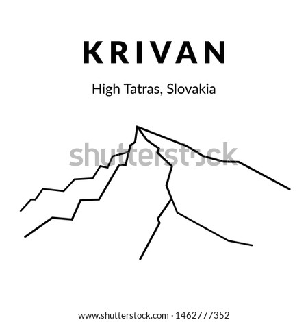 Krivan peak, High Tatras mountains, Slovakia. Vector isolated black and white outline illustration. Print design. - Vector