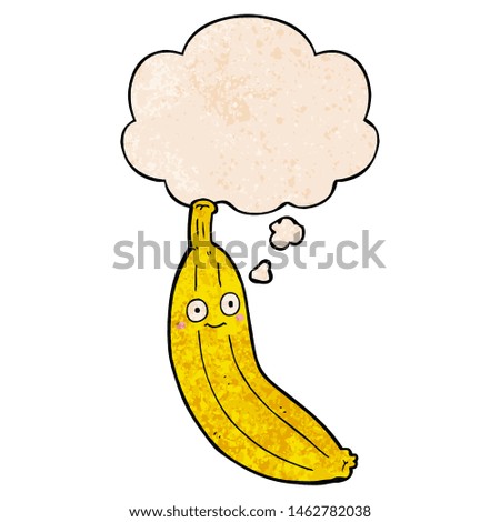 cartoon banana with thought bubble in grunge texture style