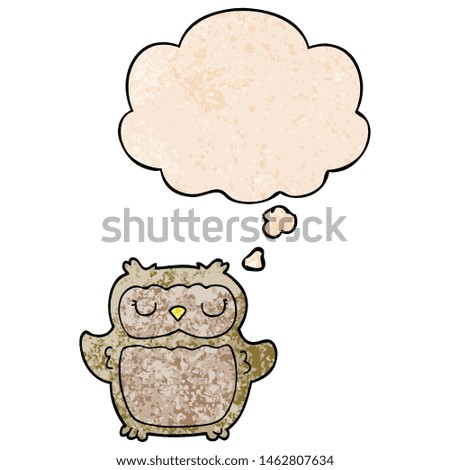 cartoon owl with thought bubble in grunge texture style