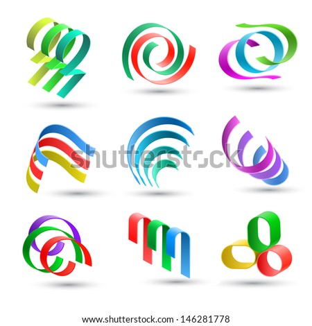 Set of abstract colorful lines icons, vector illustration