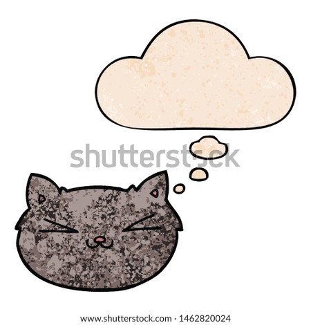 happy cartoon cat with thought bubble in grunge texture style