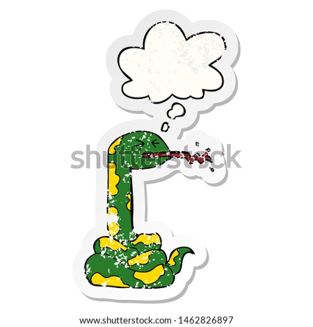cartoon hissing snake with thought bubble as a distressed worn sticker