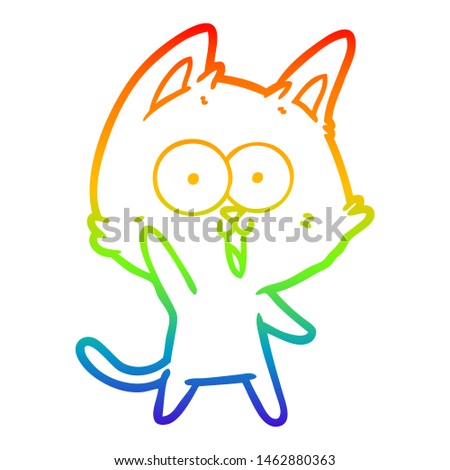 rainbow gradient line drawing of a funny cartoon cat