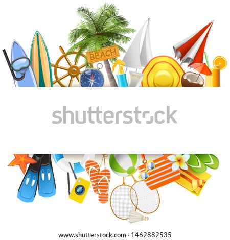 Vector Beach Concept with White Ribbon isolated on white background