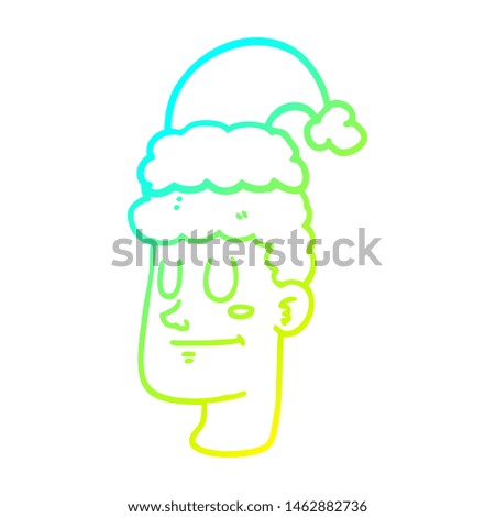 cold gradient line drawing of a cartoon man wearing christmas hat