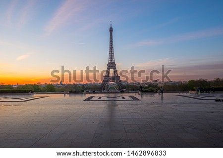 A view of Eiffel Tower with morning light from Palais de Chaillot in Paris, France