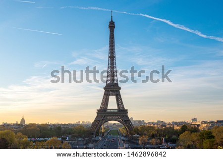 A view of Eiffel Tower with morning light from Palais de Chaillot in Paris, France