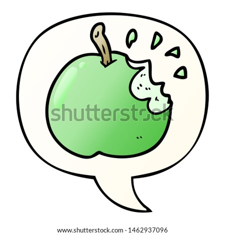 cartoon fresh bitten apple with speech bubble in smooth gradient style