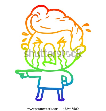 rainbow gradient line drawing of a cartoon crying man