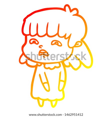 warm gradient line drawing of a cartoon worried woman