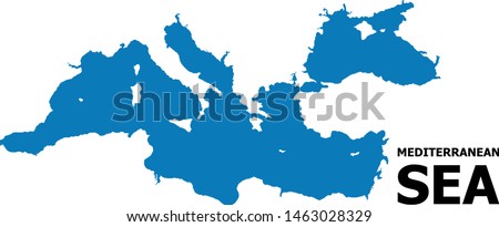 Vector Map of Mediterranean Sea with name. Map of Mediterranean Sea is isolated on a white background. Simple flat geographic map. Royalty-Free Stock Photo #1463028329