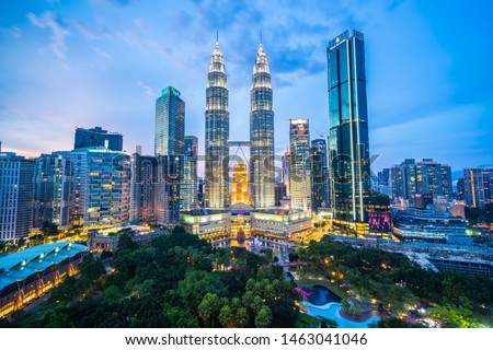 Beautiful architecture building exterior city in kuala lumpur skyline at night Royalty-Free Stock Photo #1463041046