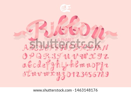 Nice Pink 3D Alphabet. Women's Day Font. Ribbon ABC Set