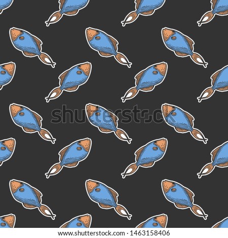 Fishes. Vector concept in doodle and sketch style. Hand drawn illustration for printing on T-shirts, postcards. Seamless pattern for textile, paper wrap. Texture background.