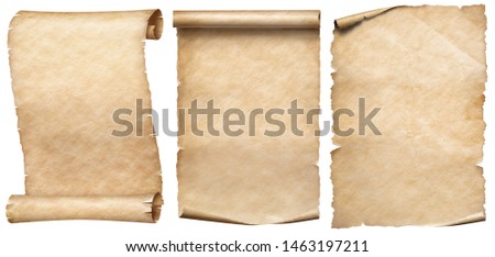 Old paper or parchments collection isolated on white Royalty-Free Stock Photo #1463197211