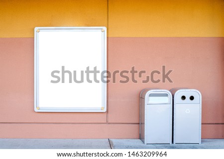 Blank white mock up or billboard for  advertisement Near the trashcan