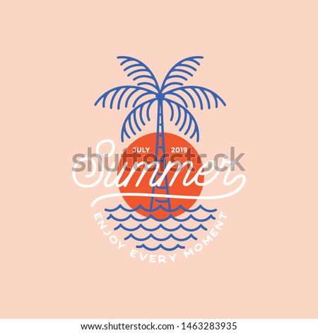 Summer Vibes logo, poster and banner design in trendy linear style - lettering and icons
