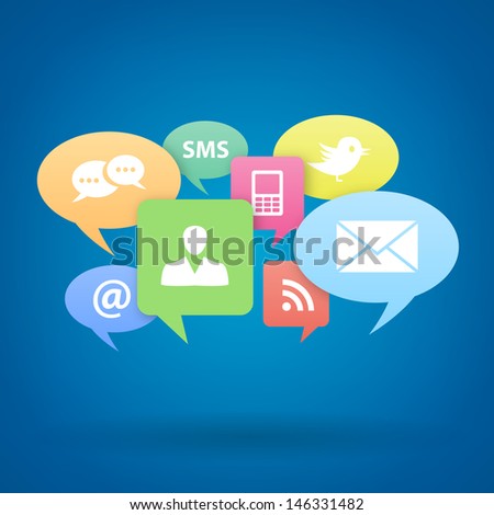 Internet social media concept on blue background. Isolated from background. Each icon in separately folder. vector illustration.