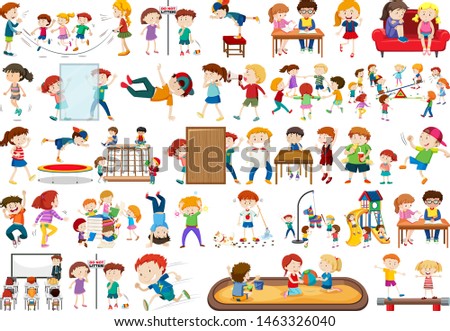 Boys, girls, children in educational fun activty theme illustration