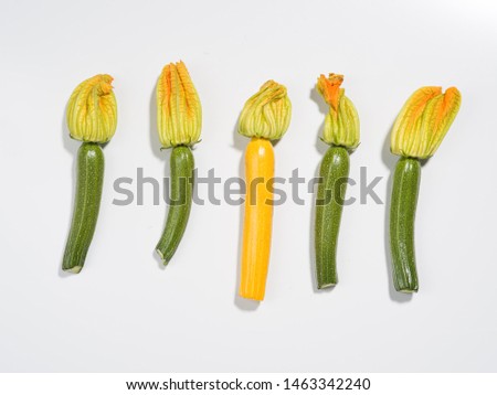 Baby courgettes with flowers.
Photographing with a medium format camera with a resolution of 50 MP