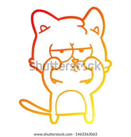 warm gradient line drawing of a tired cartoon cat rubbing eyes