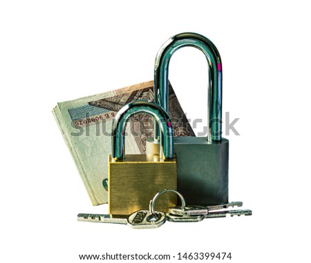 Key and banknote isolated on white background , Concept for safety finance