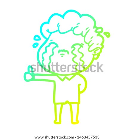 cold gradient line drawing of a cartoon man crying