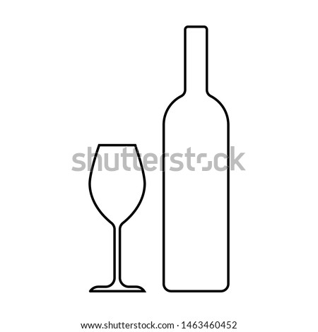 Wine glass and wine bottle icon. Alcohol, beverage logotype. Vector illustration. Drink silhouette.