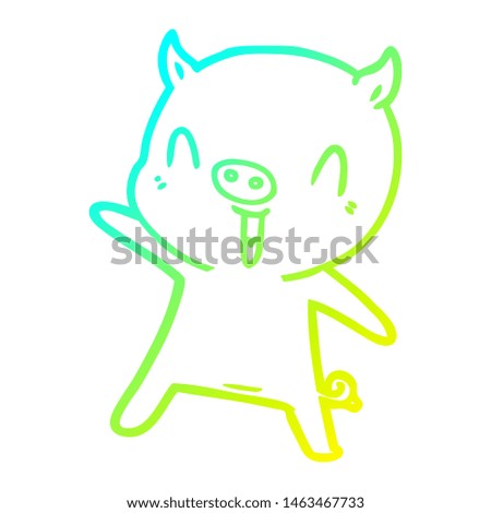 cold gradient line drawing of a cartoon pig dancing