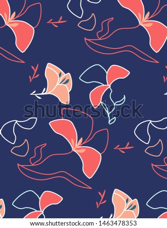 Seamless colorful floral pattern  with flowers, leaves. Hand drawn. Vector illustration.