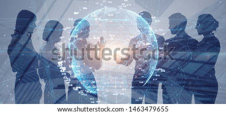 Silhouettes of group of businesspeople. Network of business concept. Global business. Royalty-Free Stock Photo #1463479655