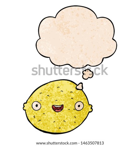 cartoon lemon with thought bubble in grunge texture style