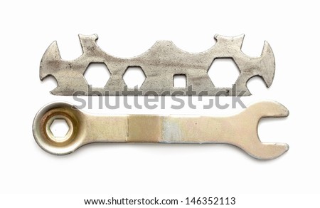 shaped metal wrench isolated on white