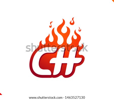 Uppercase initial logo letter CH with blazing flame silhouette,  simple and retro style logotype for adventure and sport activity.