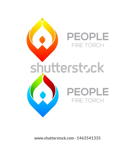 Abstract People with Fire logos, Fitness Sports sign, Burning Energy Power symbol, Human person in Flame, Torch icons design vector illustration template for your Corporate identity Business Company
