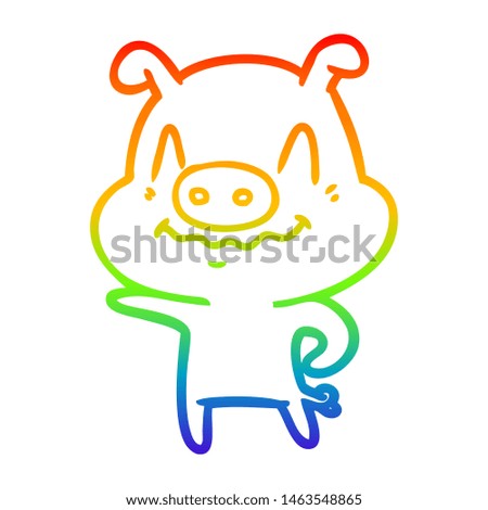 rainbow gradient line drawing of a nervous cartoon pig